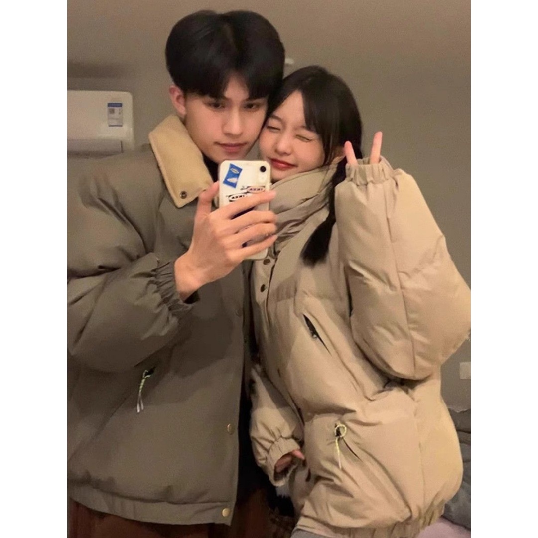 国潮复古情侣装棉服男女秋冬季新款加厚短款棉衣oversize小众外套