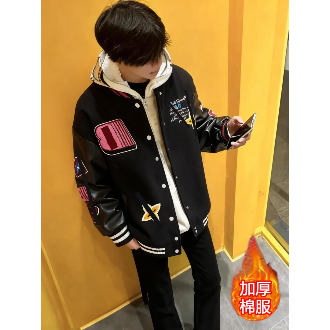 美式刺绣棒球棉服外套男女秋冬季vibe高街国潮高级感痞帅情侣棉衣