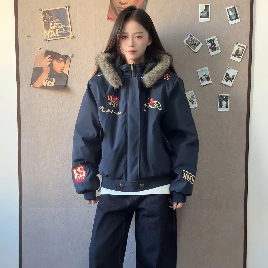 美式复古飞行夹克座山雕刺绣棒球棉服男女情侣冬季加厚棉衣外套潮