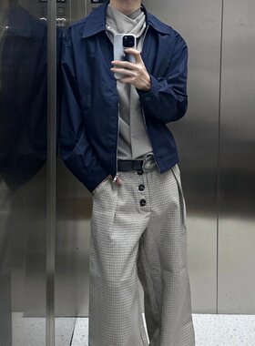 秋冬季藏蓝色miu系翻领夹克男女复古老钱风cleanfit简约外套上衣