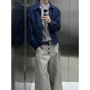 秋冬季藏蓝色miu系翻领夹克男女复古老钱风cleanfit简约外套上衣