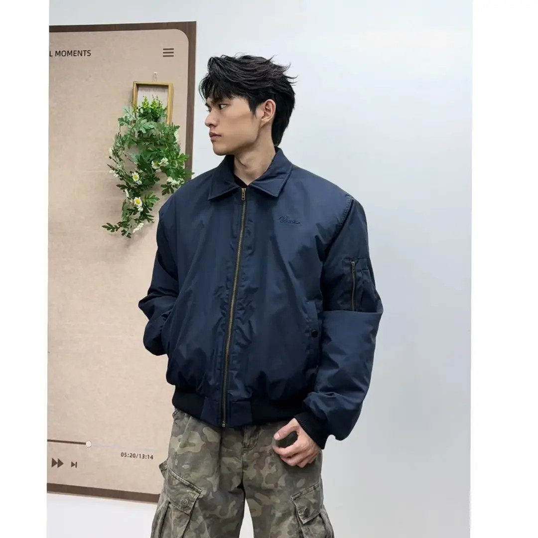 2025新款秋季美式vibe复古翻领飞行员夹克棒球服bomber短款外套男