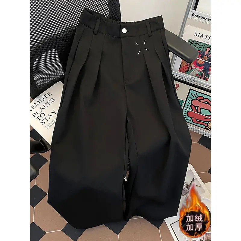 cleanfit高级感弯刀西裤男款秋冬季加绒宽松垂感裤子直筒阔腿长裤