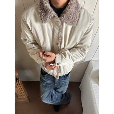 【EME】冬季美式高级感恒温暖融毛领拼接bomber棉服夹克保暖加厚