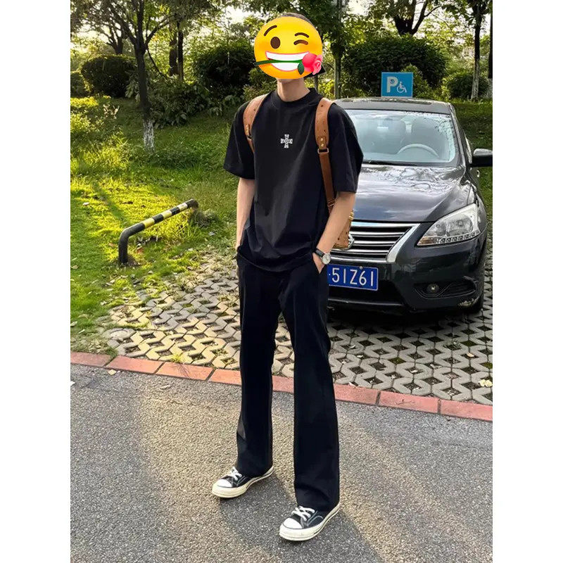 黑色微喇西裤男款春秋季美式高街潮牌百搭长裤子hiphop休闲直筒裤