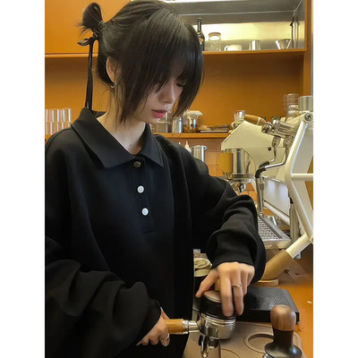 美式正肩polo翻领卫衣男款秋冬潮牌boxy长袖t恤重磅cleanfit外套