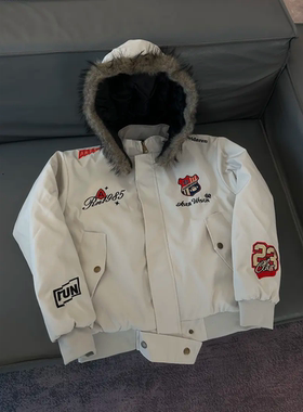 Z306【栗丽子专属】美式勋章刺绣座山雕棉服秋冬可拆卸毛领棉衣外