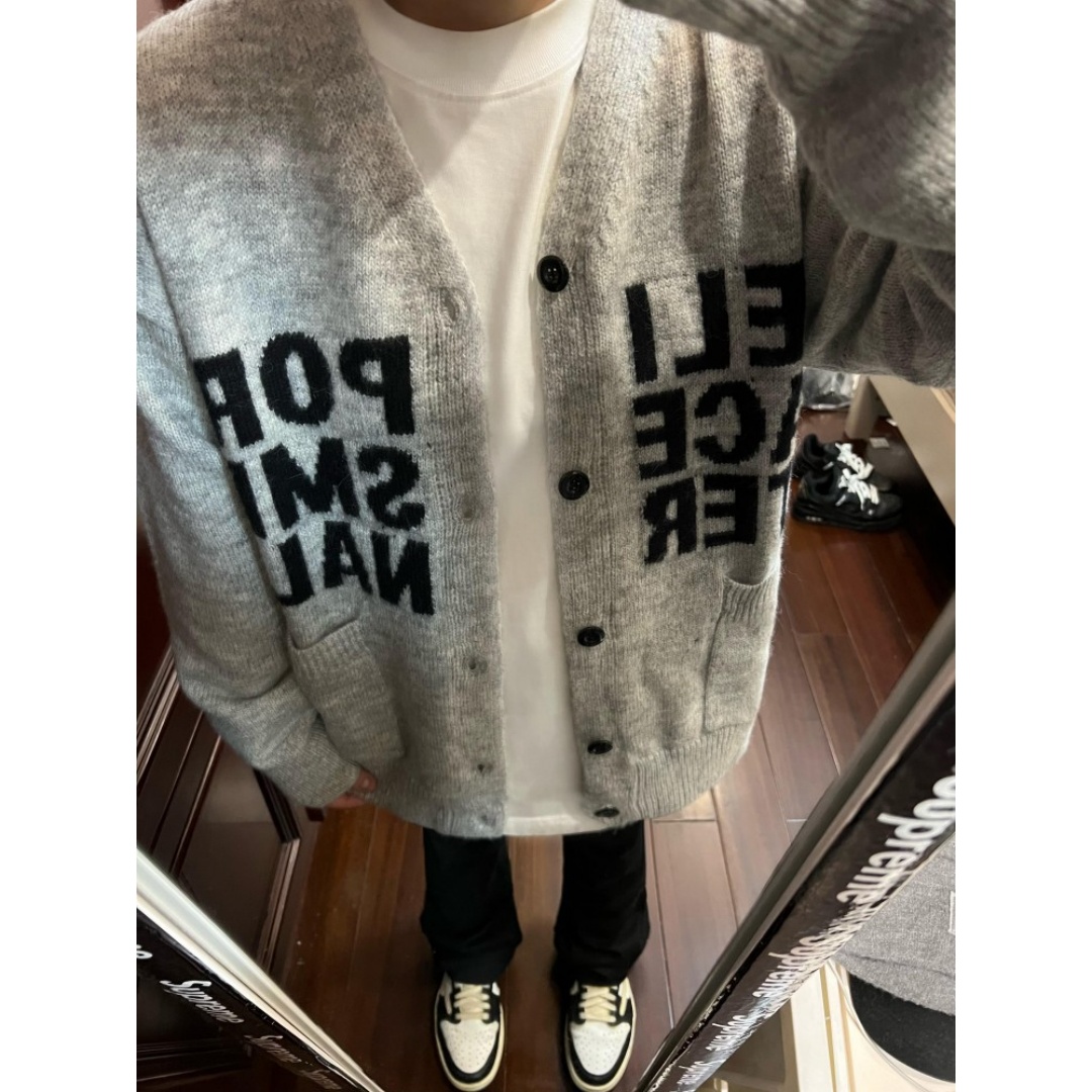 字母针织V领开衫毛衣男款秋冬高级感韩系慵懒风cleanfit线衣外套