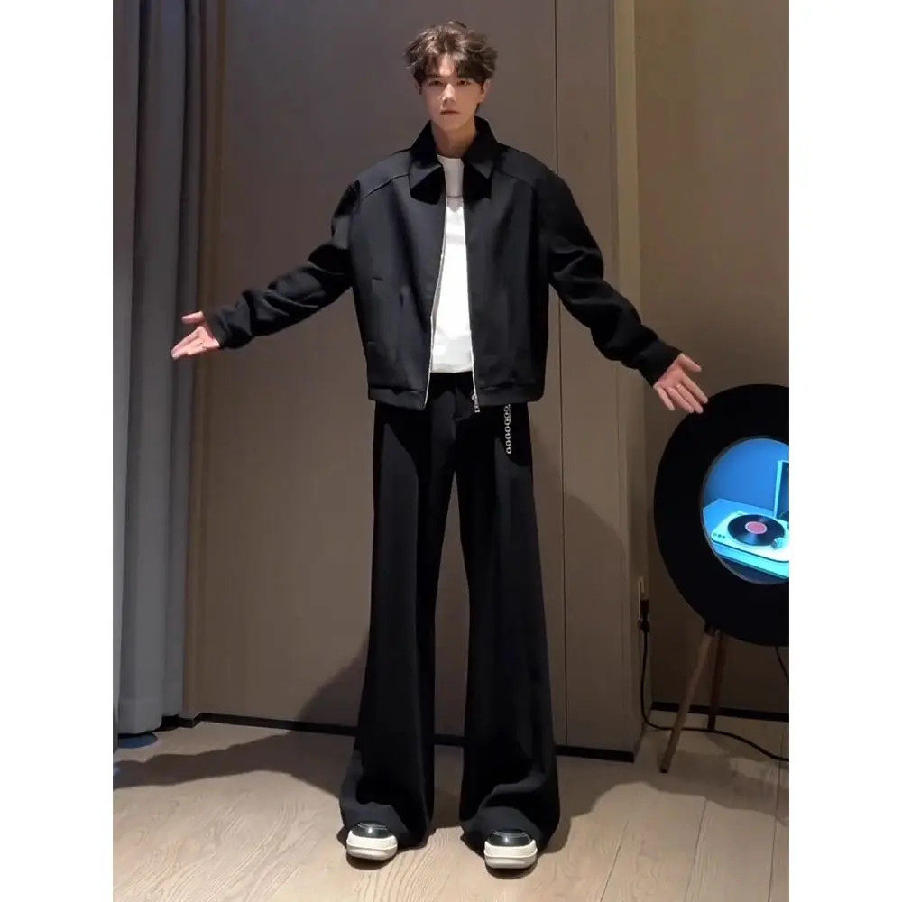 黑色cleanfit阔腿西裤男款春秋季痞帅高级感裤子显腿长西装裤潮牌