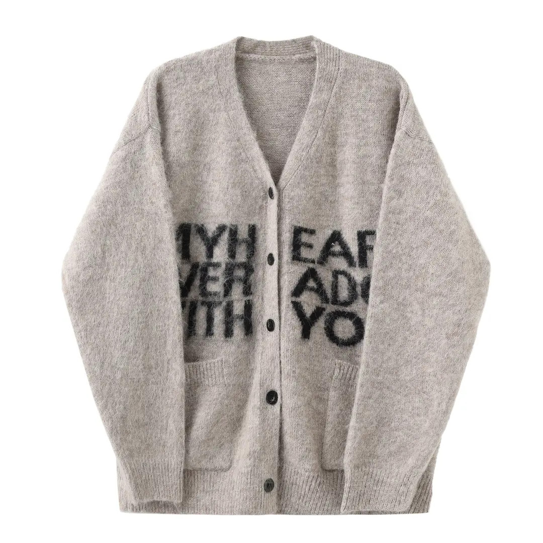 秋冬高级字母慵懒风软糯毛衣开衫女复古针织外套男