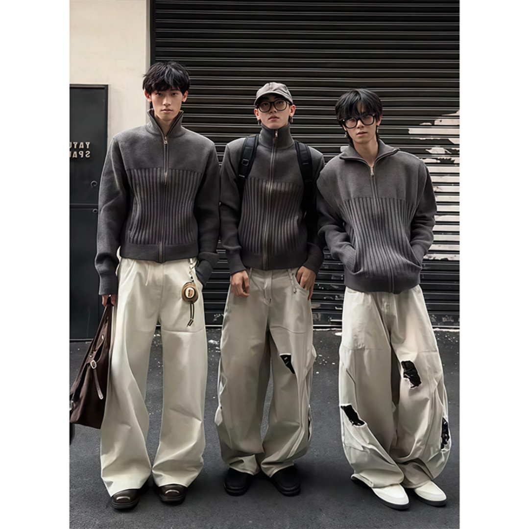 cleanfit超好看厚毛衣男款慵懒高级感冬季拉链立领针织衫外套潮牌