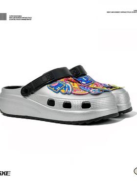 VISOONS刺绣字母外穿洞洞鞋情侣春夏新款时尚小众休闲包头半拖