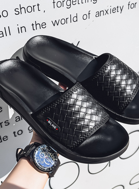 新款拖鞋男夏季外穿潮流真皮男士沙滩凉鞋韩版人字拖防滑室外凉拖