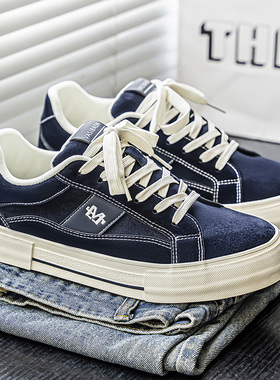 男鞋子潮鞋2025新款帆布鞋男生低帮韩版百搭港风运动小众设计板鞋