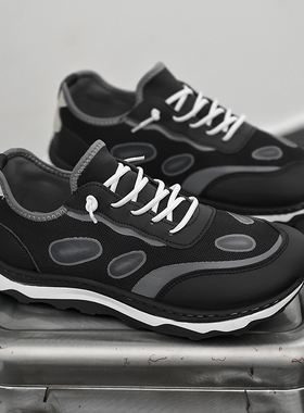 新款夏季透气爆款熊猫鞋黑色透气休闲运动鞋系带圆头防滑减震鞋