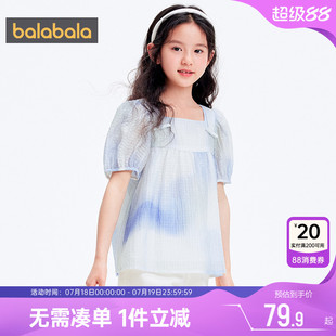 兒童泡泡袖 巴拉巴拉女童短袖 童裝 新款 襯衫 中大童寶寶洋氣襯衣夏裝