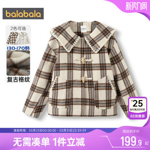 宝宝短款 童装 大衣外套潮 新款 巴拉巴拉女童棉服儿童格子棉衣秋冬季