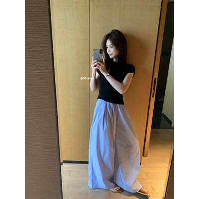 【孤品清仓】METWO 8728蓝色细条纹阔腿裤山本休闲裤