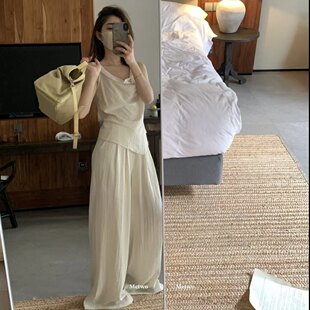 8100 METWO 米色荡领不规则背心 休闲裤 两件套 法式 孤品清仓