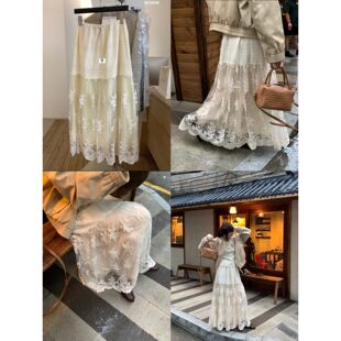 hers法式 一勺甜 复古蕾丝提花半身裙92201 孤品清仓