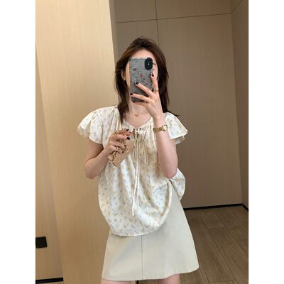 【孤品清仓】METWO hers韩系简约小飞袖碎花小衫20934