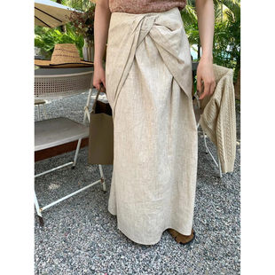 a字半裙08035 METWO复古亚麻小众显瘦中长款 孤品清仓