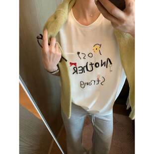 趣味字母刺绣tee短袖 8688 METWO T恤宽松上衣 孤品清仓