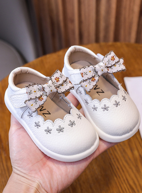 宝宝公主鞋春秋季女童学步鞋透气新款0-1-3岁真皮蝴蝶结软底单鞋2