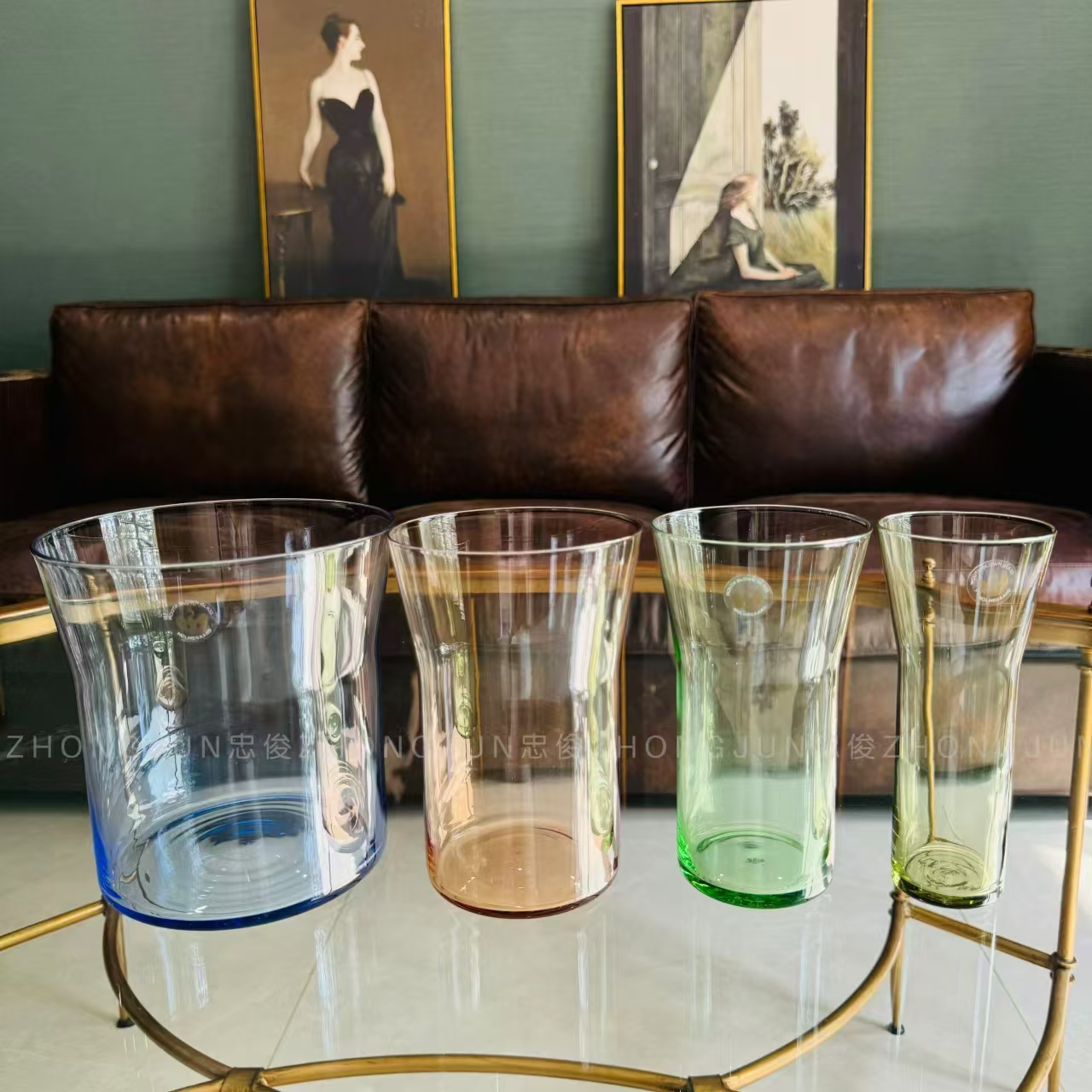 忠俊纯手工制作水晶玻璃 丹麦Holmega*rd北欧风原生料四色花瓶