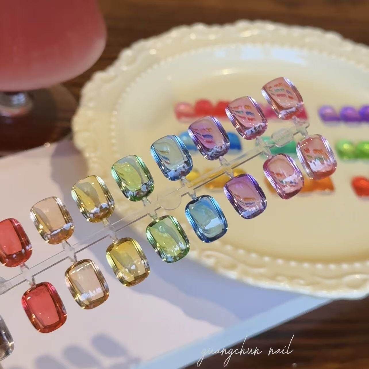 光纯水果硬糖固态美甲甲油胶小红书同款糖果琉璃胶冰透叠涂美甲店