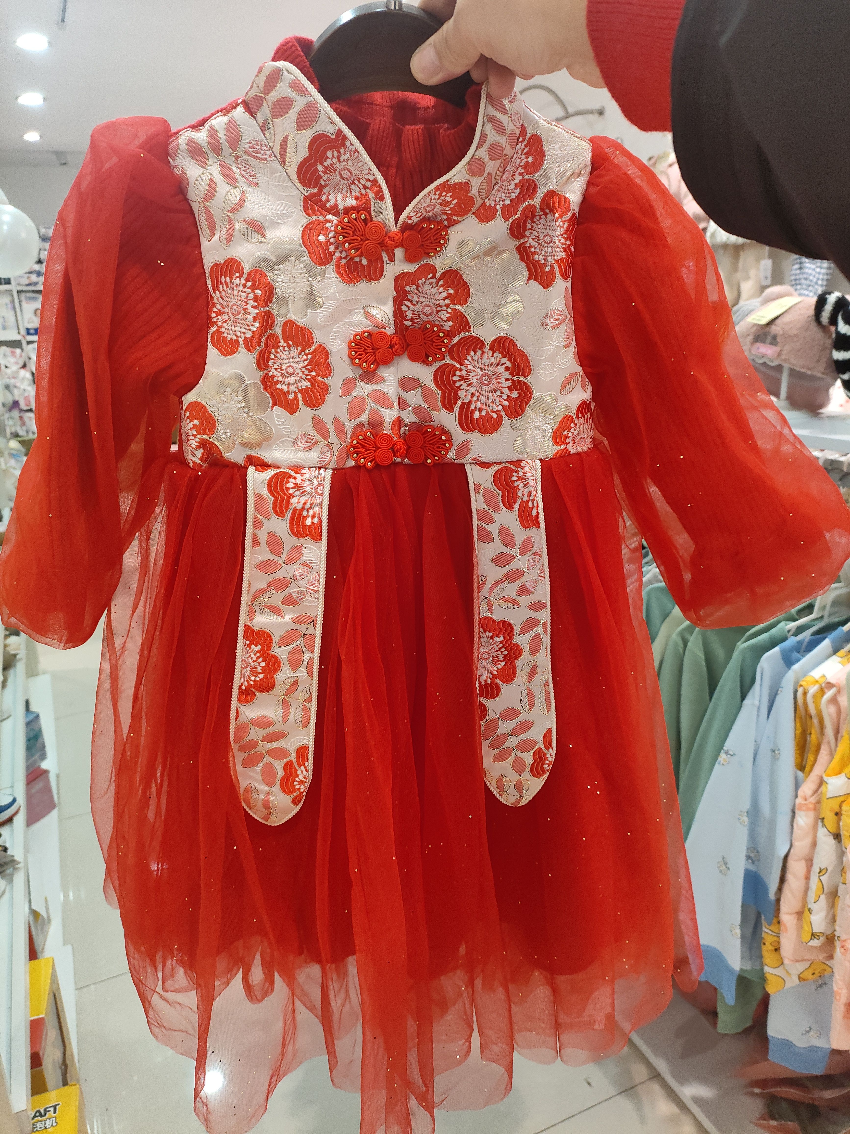 a哟幼米专柜正品女童秋冬款连衣裙红色汉服连衣裙