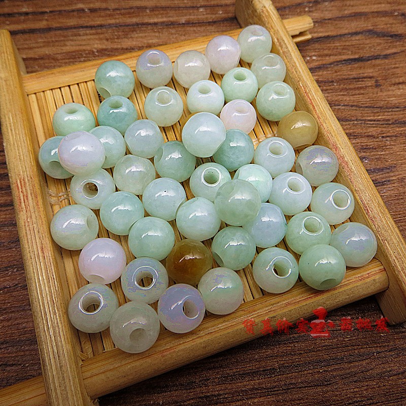 天然翡翠A货圆珠子大孔径（孔径约2.5毫米）圆珠8、10毫米圆珠子