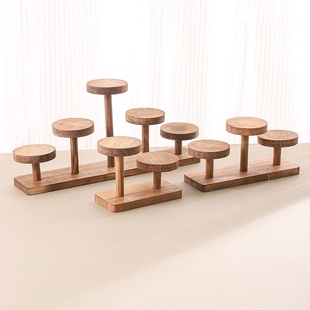 胡桃色多层阶梯置物架实木桌面收纳化妆品摆件整理架盲盒摆件支架