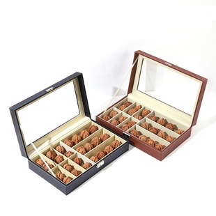 皮革防尘文玩核桃收纳盒狮子头收纳盒核桃陈列展示盒子核桃收藏箱