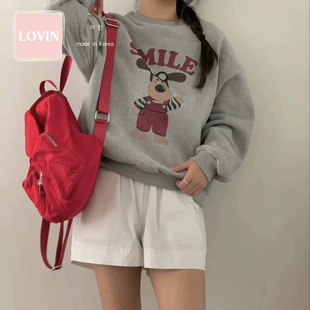 新款 百搭可爱卡通图案圆领卫衣加绒2H10 2024冬季 LOVIN韩国代购