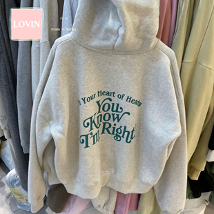 新款 宽松休闲后背印花字母卫衣加绒 2024冬季 LOVIN韩国代购