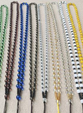 全珠项链吊坠绳批白色发磨砂圆珠白石头茶色仿水晶玉佩黄金挂绳子