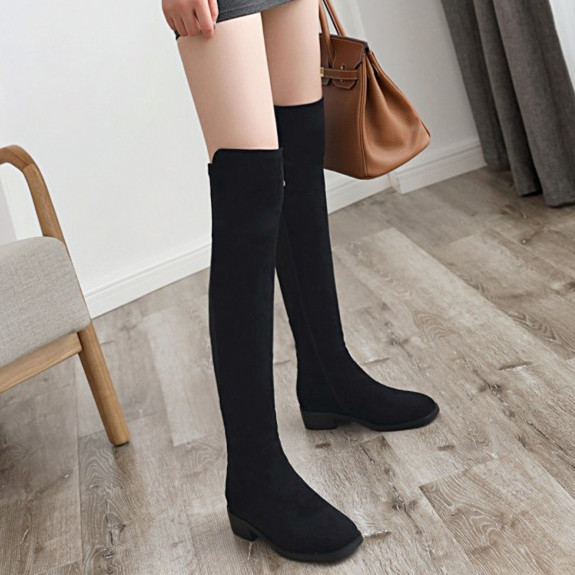 欧美显瘦平底过膝靴大码弹力靴46
