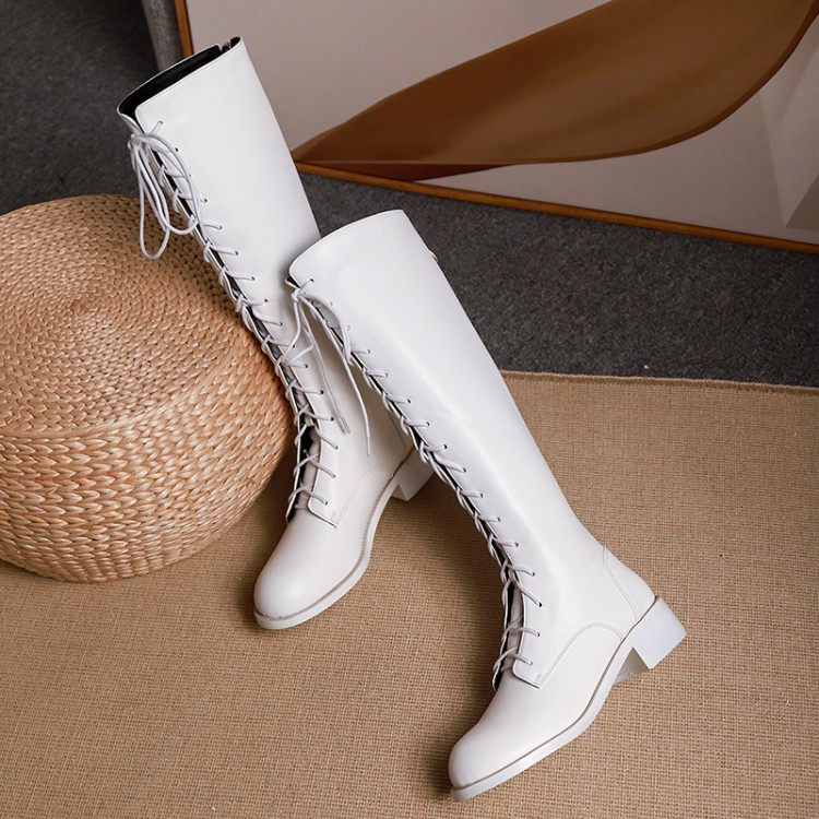 黑色女靴骑士靴平底马丁靴休闲系带黑色高筒靴大码44 45 46 47 48,女鞋,骑士靴,淘宝优惠券,粉丝福利购,淘宝优惠卷