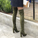 军绿色过膝靴弹力靴超高跟显瘦酒红色粗跟长靴大码