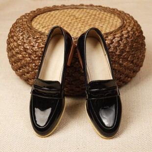 酒红色漆皮小皮鞋黑色漆皮单鞋大码44 45 46 47 48码平底鞋大码47