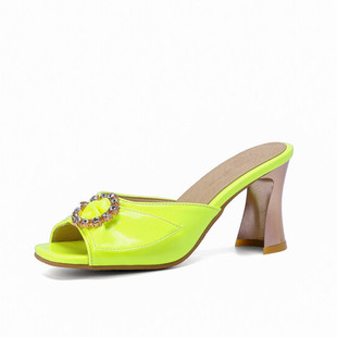 荧光绿色漆皮鱼嘴鞋大码44 45 46 47 48 49 50码高跟凉拖鞋紫色