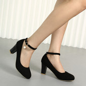 48码 青色高跟鞋 休闲粗高跟大码 粗跟单鞋 大码 鞋 40—43