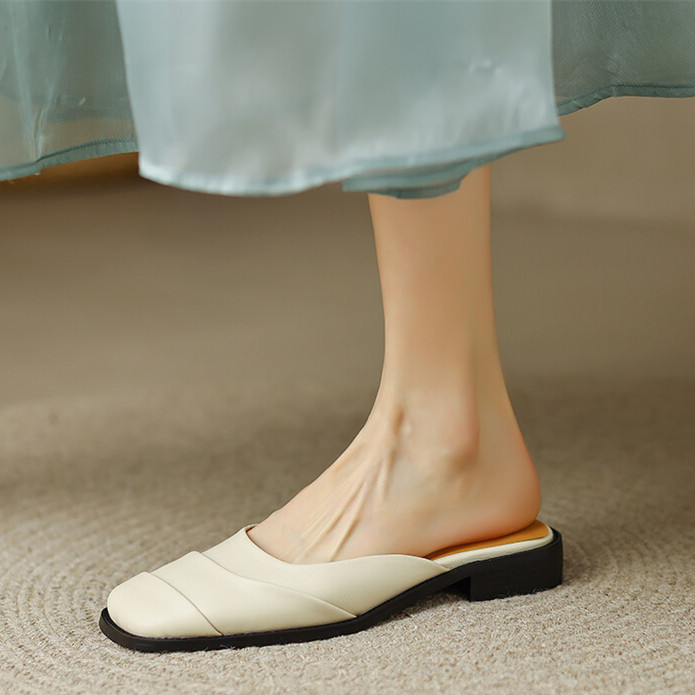 欧美大方平底拖鞋舒适白色