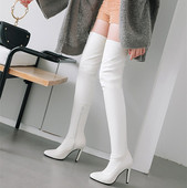 性感尖头显瘦细跟超长过膝靴大码 48高跟白色长靴