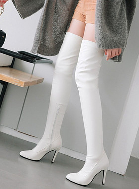 性感尖头显瘦细跟超长过膝靴大码43 44 45 46 47 48高跟白色长靴