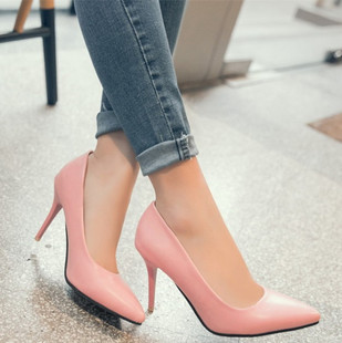 休闲尖头高跟职业工作单鞋 浅口高跟鞋 48码 大码