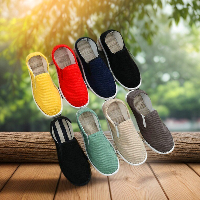 千层底布鞋男女灯芯绒手工圆口布鞋牛筋底老北京一脚蹬防滑工作鞋