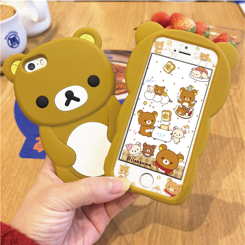 卡通立体趣味轻松熊适用iphone5s手机壳苹果4s硅胶6s全包7防摔8软女7plusr网红se潮壳
