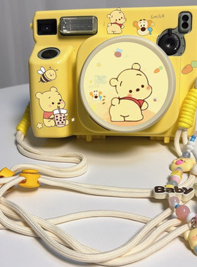 富士拍立得wide400黄色小熊保护壳挂绳送镜头盖拍立得wide300壳子